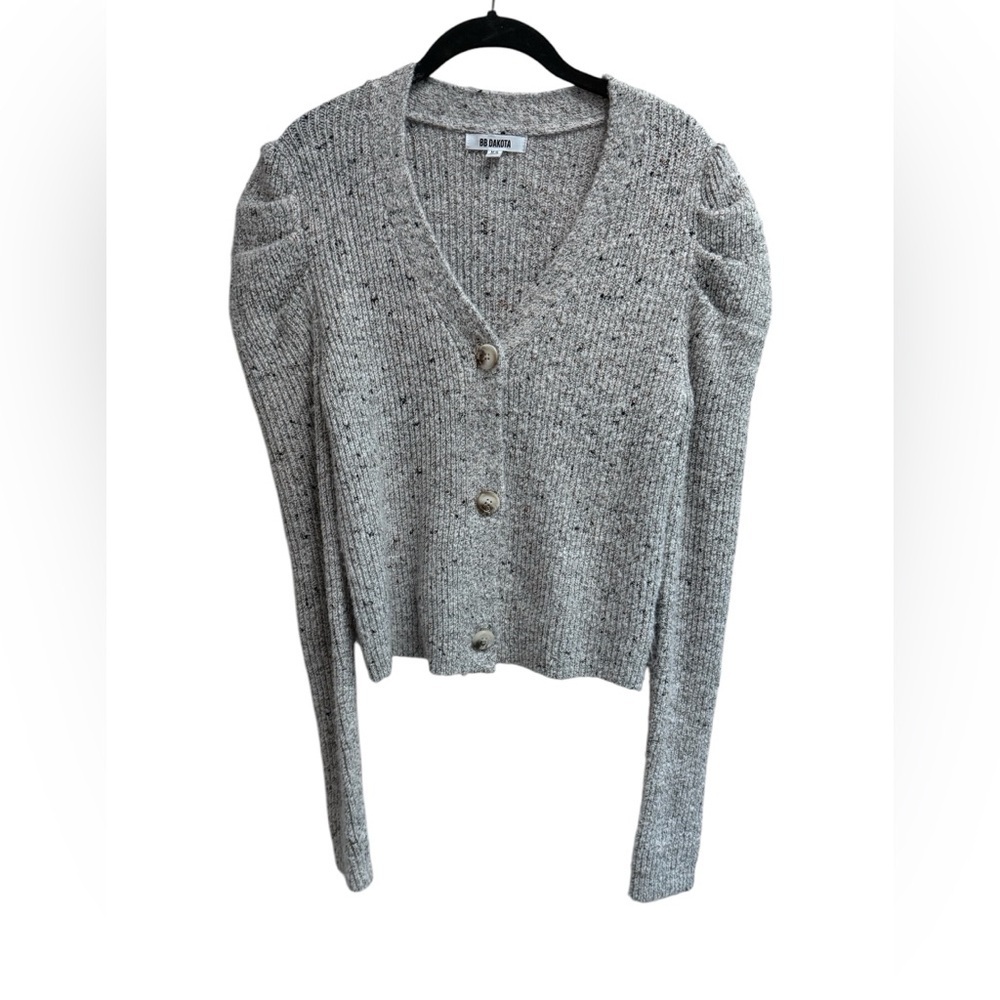 BB Dakota Women’s V-neck Speckle Grey Long Sleeve Cardigan - Size X-Small